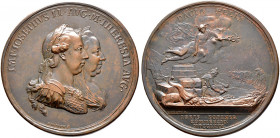 Haus Habsburg. Maria Theresia 1740-1780 
Bronzemedaille 1769 von F. Würth, auf die Verbesserung des Ackerbaues, des Bergbaues und des Handels in Sieb...