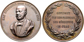 Böhmen-Prag, Stadt. 
Bronzemedaille 1888 von Jauner, auf den Tod von Max Donebauer (1838-1888, Inhaber des Restau­rants am Prager Staatsbahnhof und N...