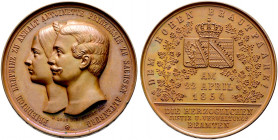 Anhalt-Dessau. Leopold Friedrich 1817-1871 
Bronzemedaille 1854 von H. Bubert (bei Loos), auf die Hochzeit des Erbprinzen Friedrich mit der Prinzessi...