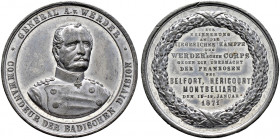Baden-Durlach. Friedrich I. 1852-1907 
Zinnmedaille 1871 unsigniert, auf General August von Werder (1808-1887), dem Kommandeur der Badischen Division...