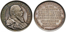 Baden-Durlach. Friedrich I. 1852-1907 
Silbermedaille 1898 von R. Mayer, auf seinen 70. Geburtstag - gewidmet von Prof. Dr. Marc Rosenberg (Professor...
