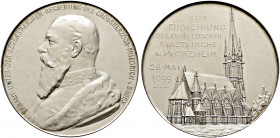 Baden-Durlach. Friedrich I. 1852-1907 
Mattierte Silbermedaille 1899 von R. Mayer, auf die Einweihung der evangelischen Stadtkirche zu PFORZHEIM. Bru...
