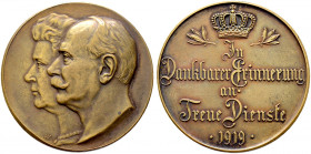 Baden-Durlach. Friedrich II. 1907-1918 
Bronzemedaille, sogen. Treuemedaille 1919 von B.H. Mayer. Die Brustbilder des Regentenpaares nebeneinander na...
