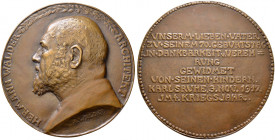 Badische Personen. Walder, Hermann *1847 in Karlsruhe, †1921 in Karlsruhe, Architekt und Bauunternehmer 
Bronzegussmedaillon 1917 von A. Walder, auf ...