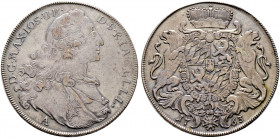 Bayern. Maximilian III. Joseph 1745-1777 
Wappentaler 1763 -Amberg-. Geharnischtes Brustbild nach rechts / Gekröntes Wappen mit zwei Löwen als Halter...
