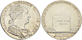 Bayern. Maximilian I. Joseph 1806-1825 
Konventionstaler 1818. Verfassung. Variante, bei der der Lorbeerkranz auf das "S" (anstelle auf das "E") in I...