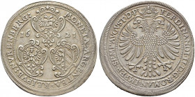 Nürnberg, Stadt. 
Taler 1621 Münzzeichen Stern. Drei Wappen in Kartusche zwischen der geteilten Jahreszahl / Gekrönter Doppeladler sowie Titulatur Ka...