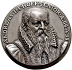 Nürnberg, Stadt.
Einseitige Silbermedaille 1593 von Johann Philipp von der Pütt, auf den Ratsherrn Andreas II. Imhoff im Alter von 64 Jahren. ANDREAS...