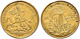 Nürnberg, Stadt. 
Goldmedaille im Dukatengewicht, sogen. St. Georgsdukat o.J. (um 1730) von P.G. Nürnberger. St. Georg zu Pferd nach rechts im Kampf ...