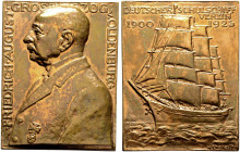 Oldenburg. Friedrich August 1900-1918 
Bronzeplakette 1925 von H. Ehehalt, auf das 25-jährige Jubiläum des deutschen Schulschiffvereins. Brustbild de...
