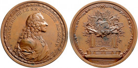 Pfalz, Kurlinie. Karl Theodor 1742-1799 
Bronzemedaille 1770 von G.C. Waechter, auf den französischen Philosophen und Schriftsteller Voltaire. Dessen...