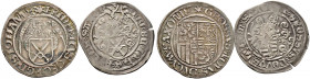 Sachsen-Kurfürstentum. Friedrich III, Georg und Johann 1500-1507 
Lot (2 Stücke): Schreckenberger o.J. -Annaberg- sowie Zinsgroschen o.J. -Buchholz-....