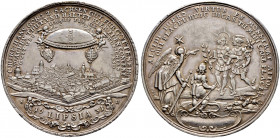 Sachsen-Albertinische Linie. Johann Georg I. 1615-1656 
Silbermedaille 1631 von S. Dadler, auf den Leipziger Konvent. Stadtansicht von Leipzig, darüb...
