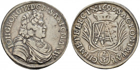 Sachsen-Albertinische Linie. Johann Georg III. 1680-1691 
Gulden zu 2/3 Taler 1690 -Dresden-. Clauss/Kahnt 592b, Slg. Mers. 1265, Kohl 282, Dav. 810....
