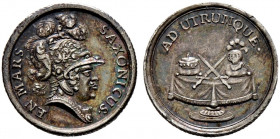 Sachsen-Albertinische Linie. Johann Georg III. 1680-1691 
Kleine Silbermedaille o.J. (1688) von M.H. Omeis (unsigniert), auf den Feldzug gegen Frankr...