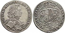 Sachsen-Albertinische Linie. Friedrich August I. August der Starke") 1694-1733 
Gulden zu 2/3 Taler 1702 -Dresden-. Kahnt 119, Slg. Mers. 1438, Kohl ...