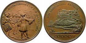 Sachsen-Albertinische Linie. Friedrich August I. August der Starke") 1694-1733 
Satirische Bronzemedaille 1697 unsigniert, auf die erfolglose Bewerbu...