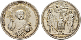 Sachsen-Albertinische Linie. Friedrich August II. 1733-1763 
Silbermedaille 1745 von J.L. Oexlein, auf den Frieden von Dresden am 25. Dezember. Chris...