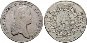 Sachsen-Albertinische Linie. Friedrich August III. 1763-1806 
Konventionstaler 1777 -Dresden-. EDC. Kahnt (Sachsen) 1074, Buck 141e, Schnee 1071, Dav...