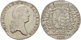 Sachsen-Albertinische Linie. Friedrich August III. 1763-1806 
Ausbeute-Konventionstaler 1775 -Dresden-. EDC. Kahnt (Sachsen) 1075, Slg. Mers. -, Buck...
