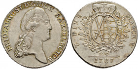 Sachsen-Albertinische Linie. Friedrich August III. 1763-1806 
Konventionstaler 1787 -Dresden-. IEC. Kahnt (Sachsen) 1083, Slg. Mers. -, Buck 161a, Sc...