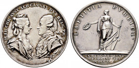 Sachsen-Albertinische Linie. Friedrich August III. 1763-1806 
Silbermedaille 1791 von Th. van Berckel (unsigniert), auf die Rückkehr seines Onkels, P...