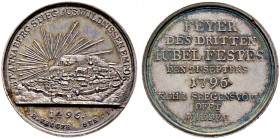 Sachsen-Albertinische Linie. Friedrich August III. 1763-1806. Silbermedaille 1796 von F.H. Krüger, auf die 300-Jahrfeier der Stadtgründung von ANNABER...