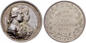 Sachsen-Albertinische Linie. Friedrich August III. 1763-1806. Silbermedaille 1799 von K.W. Höckner, auf die zweite Hochzeit seines Bruders, dem später...