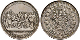 Sachsen-Albertinische Linie. Anton 1827-1836 
Silbermedaille 1830 von Chr. Pfeuffer, auf die 300-Jahrfeier der Augsburger Konfession. Kaiser Karl V. ...