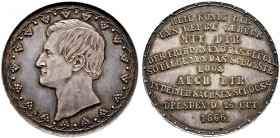 Sachsen-Albertinische Linie. Johann 1854-1873 
Silbermedaille 1866 unsigniert (von F.O. Jahn), auf seine Rückkehr nach Dresden aus dem Feldzug. In ei...