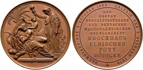 Sachsen-Leipzig, Stadt. 
Bronzemedaille 1870 von F.W. Kullrich, auf das 25-jährige Bestehen der Deutschen Morgenländischen Gesellschaft - den ersten ...