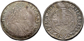 Sachsen-Gotha-Altenburg. Friedrich II. 1691-1732 
Gulden zu 2/3 Taler 1694 -Gotha-. Steg. 161, Slg. Mers. -, Dav. 865. feine Patina, sehr schön