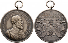 Sachsen-Coburg-Gotha. Alfred 1893-1900 
Tragbare, mattierte Silbermedaille 1899 von Lauer, auf das 10. Thüringer Bezirksschießen in OHRDRUF. Brustbil...