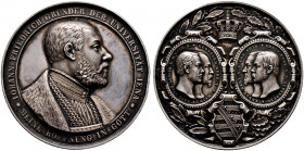Sachsen-Weimar-Eisenach. Carl Alexander 1853-1901 
Silbermedaille 1858 von F. Helfricht, auf das 300-jährige Jubiläum der Universität JENA. Brustbild...