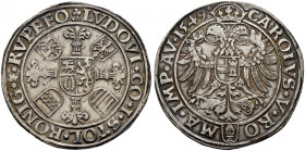 Stolberg-Königstein. Ludwig II. zu Rochefort 1535-1574 
Taler 1549 -Augsburg-. Blumenkreuz mit fünf Wappen, das mittlere dabei deutlich größer als di...