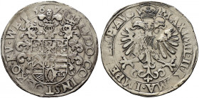 Stolberg-Königstein. Ludwig II. zu Rochefort 1535-1574 
Taler 1567 -Frankfurt/M.-. Dreifach behelmter Wappenschild, die mittlere Helmzier ragt in die...