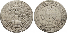 Stolberg-Stolberg. Wolfgang Georg 1615-1631 
Taler 1624 -Stolberg-. Dreifach behelmter Wappenschild, oben zwischen den Helmzieren die geteilte Jahres...