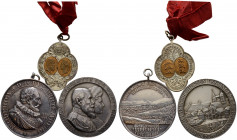 3 Stücke: WÜRTTEMBERG, dabei tragbare, teilversilberte Bronzemedaille (vierpassförmig) 1889 auf das 25-jährige Regierungsjubiläum (28 x 34 mm, mit Öse...