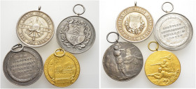 4 Stücke: BADEN - SCHÜTZEN, tragbare Medaillen o.J. (um 1900/1925) unsigniert. Dabei MÜLL­HEIM, zwei Silbermedaillen der hiesigen Schützengesellschaft...