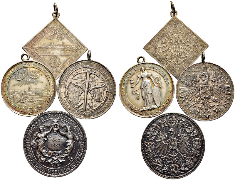 4 Stücke: SCHÜTZEN. Silbermedaille 1887 auf das 9. Deutsche Bundesschießen in FR...