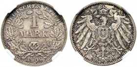 Kleinmünzen. 
Lot (4 Stücke): 1 Mark 1909 D, 1914 A und D sowie 1915 D. J. 17. Jeweils in Plastikholder der NGC (slabbed) mit den Bewertungen MS 67+,...