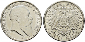 Silbermünzen des Kaiserreiches. BADEN 
Friedrich I. 1852-1907. 2 Mark 1907 G. J. 32. vorzüglich-Stempelglanz/fast Stempelglanz