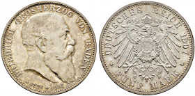 Silbermünzen des Kaiserreiches. BADEN 
Friedrich I. 1852-1907. 5 Mark 1907. Auf seinen Tod. J. 37. feine Patina, vorzüglich-prägefrisch