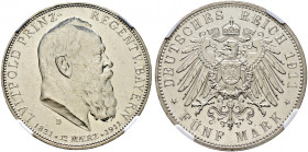 Silbermünzen des Kaiserreiches. BAYERN 
Luitpold, Prinzregent 1911. 5 Mark 1911 D. 90. Geburtstag. J. 50. In Plastikholder der NGC (slabbed) mit der ...