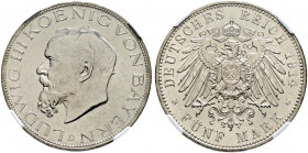 Silbermünzen des Kaiserreiches. BAYERN 
Ludwig III. 1913-1918. 5 Mark 1914 D. Ein zweites Exemplar. J. 53. In Plastikholder der NGC (slabbed) mit der...
