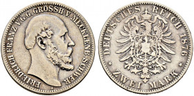 Silbermünzen des Kaiserreiches. MECKLENBURG-SCHWERIN 
Friedrich Franz II. 1842-1883. 2 Mark 1876 A. J. 84. schön-sehr schön/schön