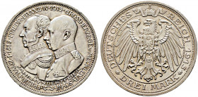 Silbermünzen des Kaiserreiches. MECKLENBURG-SCHWERIN 
Friedrich Franz IV. 1897-1918. 3 Mark 1915 A. Hundertjahrfeier des Großherzogtums. J. 88. klein...