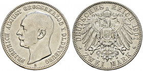 Silbermünzen des Kaiserreiches. OLDENBURG 
Friedrich August 1900-1918. 2 Mark 1901 A. J. 94. kleine Kratzer, sehr schön