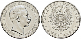 Silbermünzen des Kaiserreiches. PREUSSEN 
Wilhelm II. 1888-1918. 2 Mark 1888 A. J. 100. kleine Kratzer, sehr schön-vorzüglich