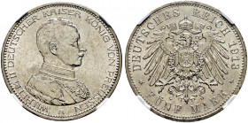 Silbermünzen des Kaiserreiches. PREUSSEN 
Wilhelm II. 1888-1918. 5 Mark 1913 A. Uniform. J. 114. In Plastikholder der NGC (slabbed) mit der Bewertung...